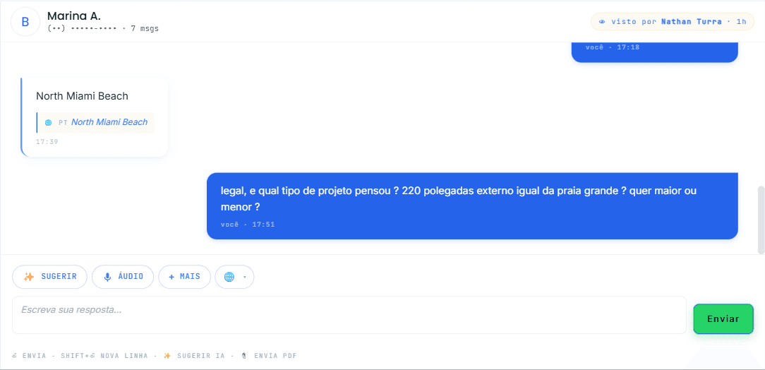 Conversa real · a IA qualificando o lead — dados do cliente borrados